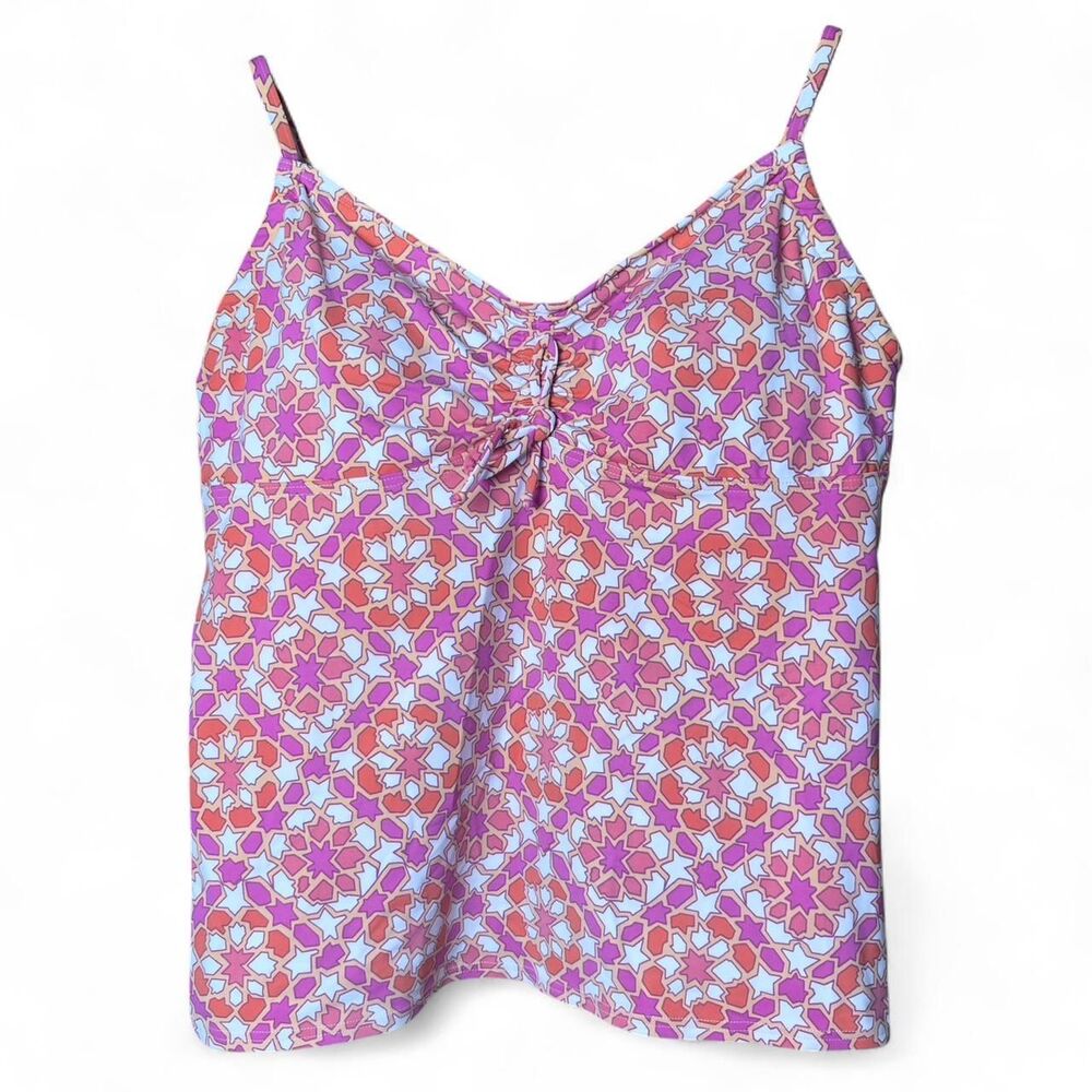 Pink and Orange Geometric Print Tankini Top Plus Size Women’s 16 Lands End
